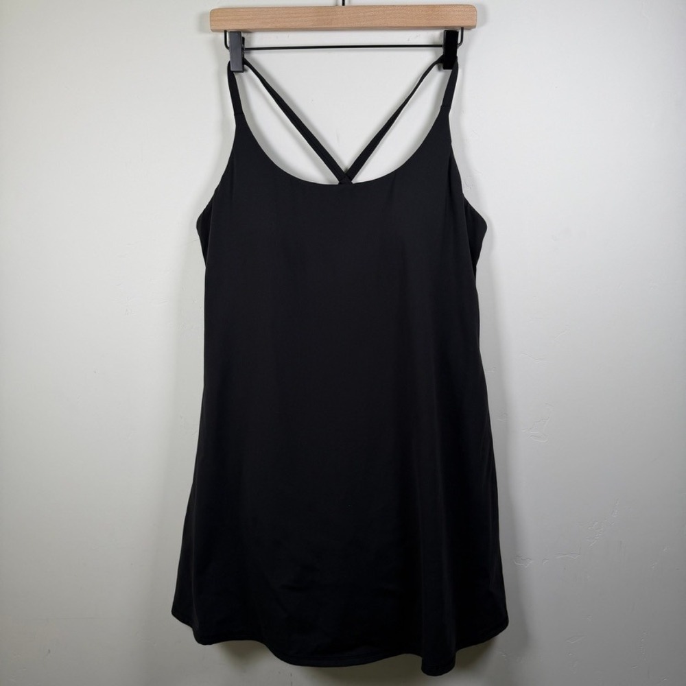 Halara Cross Back Athletic Dress 1X Black Built-in Shorts Athleisure Comfort